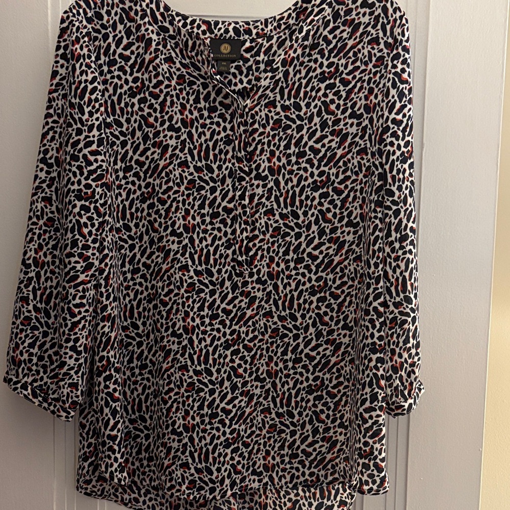 JM Collection Black, White & Rust Printed Blouse